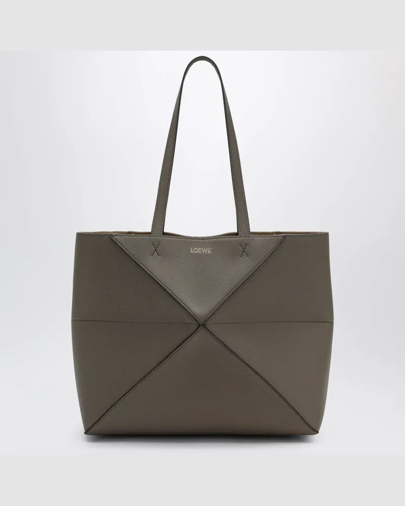 Loewe Mittlere Tasche Tote Puzzle Fold in Taupe aus granatrotem Leder Brown