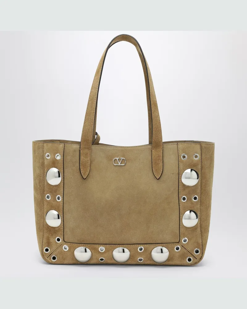 Valentino Garavani Mittlere Nellcôte Tote-Bag aus Havana-Wildleder Beige