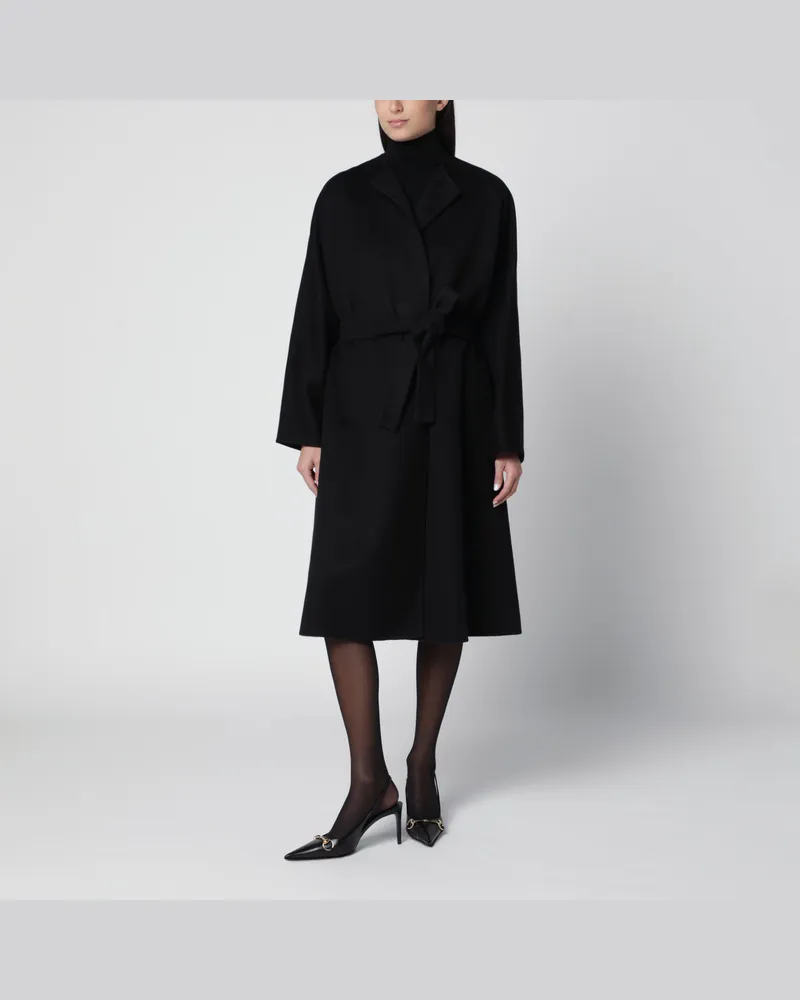 Gucci Langer schwarzer Seiden- und Wollmantel Black