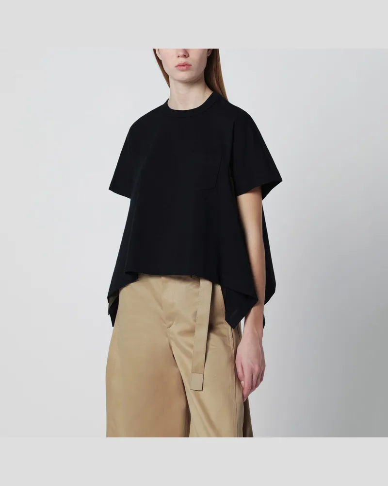 Sacai T-Shirt mit drapiertem Saum in Navy/Kaki Blue