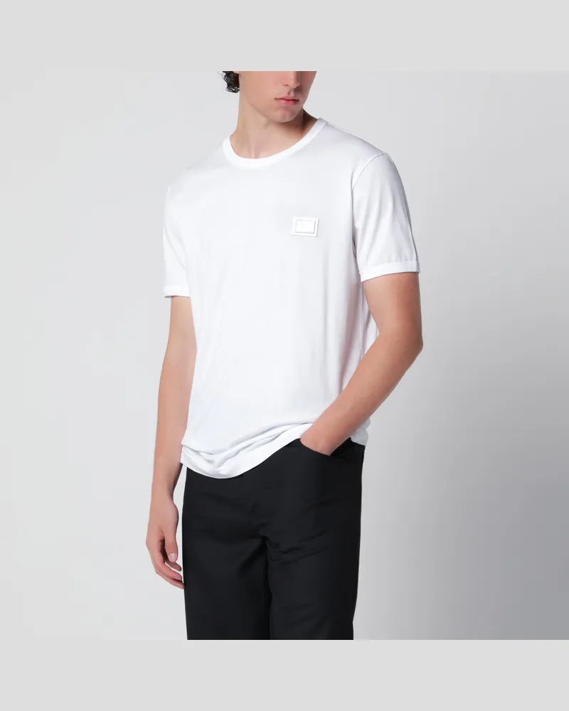 Dolce & Gabbana Baumwoll-T-Shirt mit Logoplakette in Weiß White