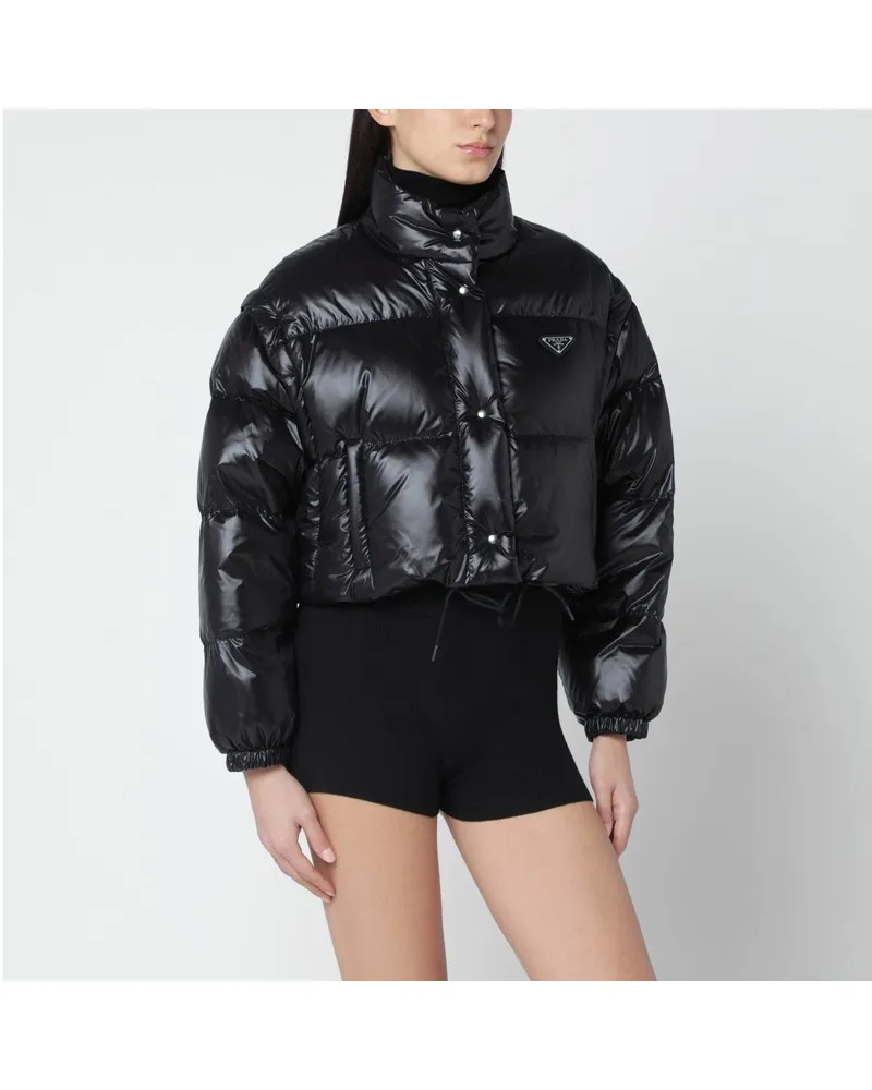 Prada Kurze modulare Re-Nylon-Daunenjacke in Schwarz Schwarz