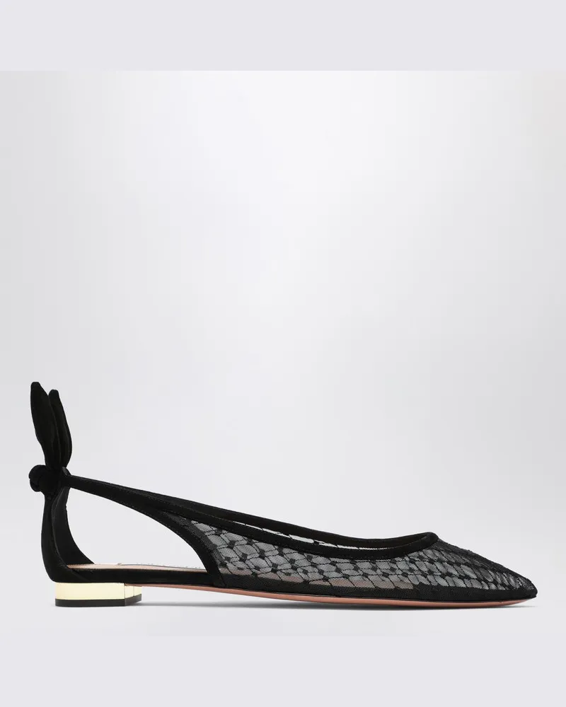 Aquazzura Schwarze Netz- und Wildleder-Ballerinas mit Schleife Schwarz