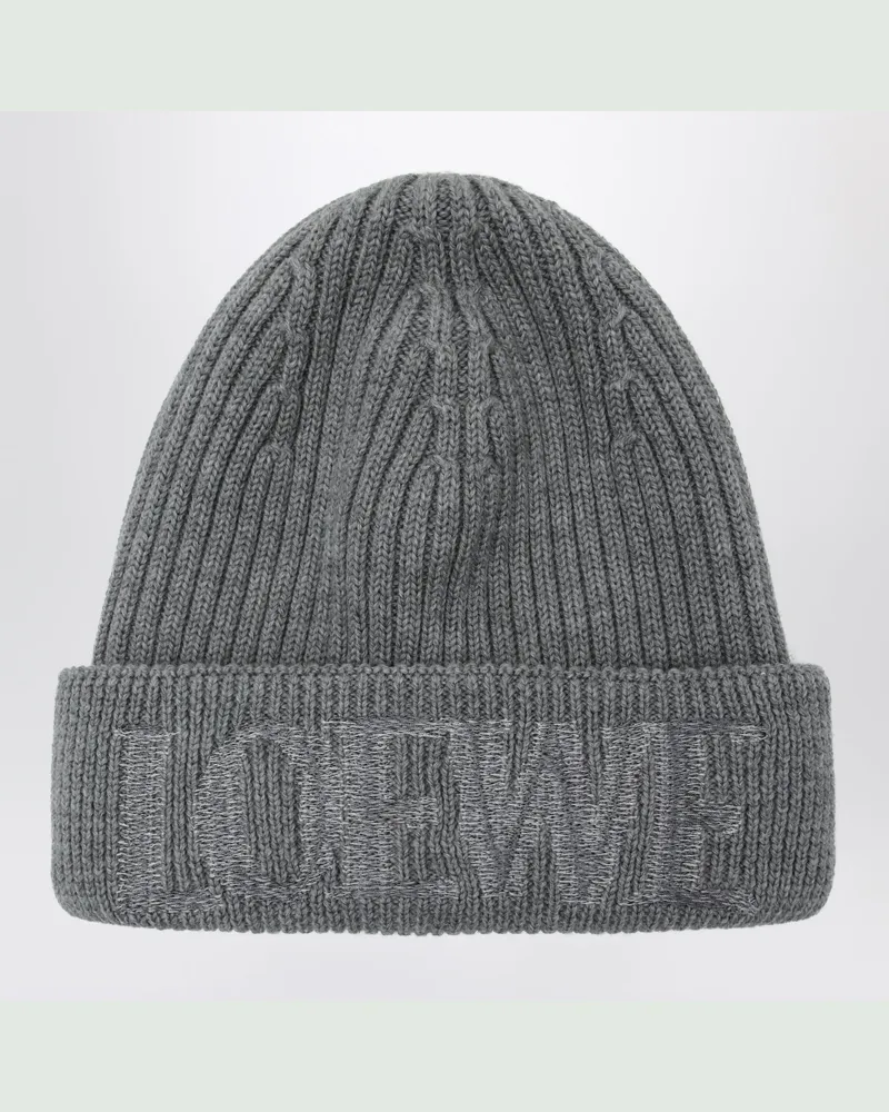 Loewe Graue Wollmütze mit gesticktem Logo Grey