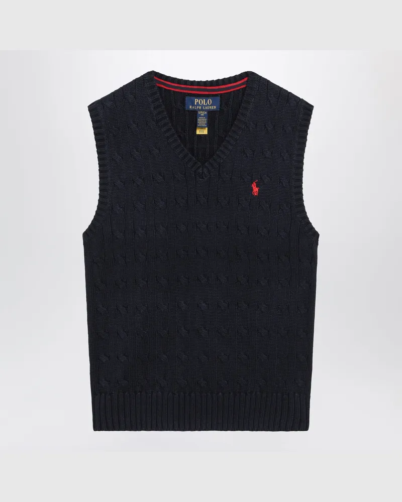 Ralph Lauren Ärmelloser Zopfmuster-Pullunder aus Baumwolle in Navy Blue