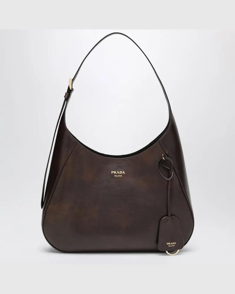 Prada Boogie mittelgroße braune Hobo-Tasche aus Leder Brown