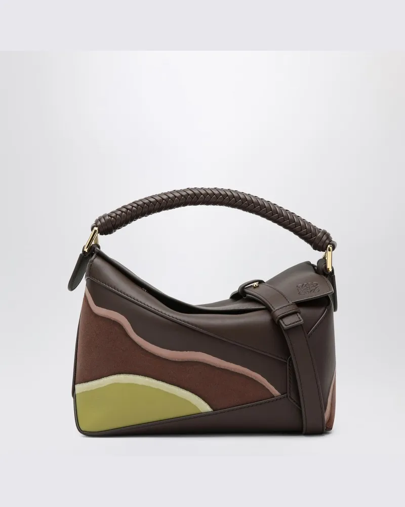 Loewe Puzzle Edge kleine Tasche in Chocolate/Light Moss Braun