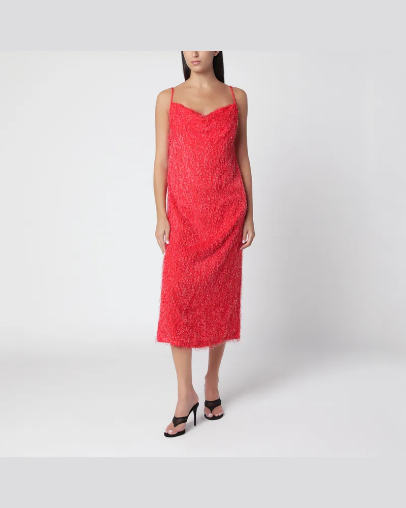 Bottega Veneta Red midi dress with fringe-effect texture Red