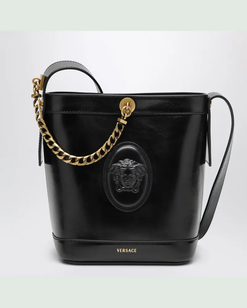 Versace Schwarze Beuteltasche aus Leder Black