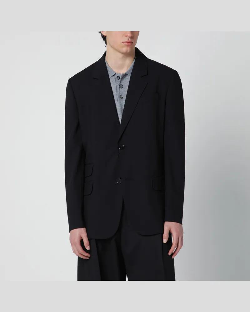 AMI Paris Schwarze einreihige Wolljacke Black