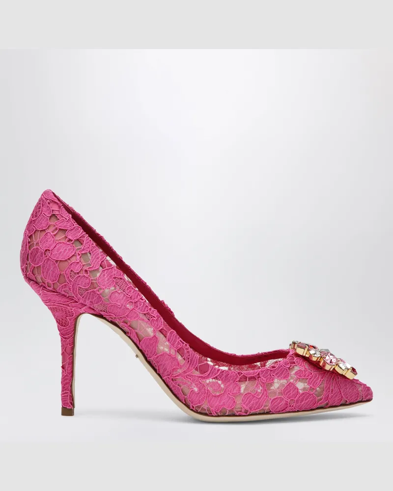 Dolce & Gabbana Bellucci Pumps aus Taormina-Spitze mit Kristallen in Fuchsia Pink