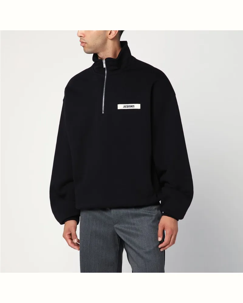 Jacquemus Schwarzes Sweatshirt mit Reißverschluss aus Baumwolle Schwarz