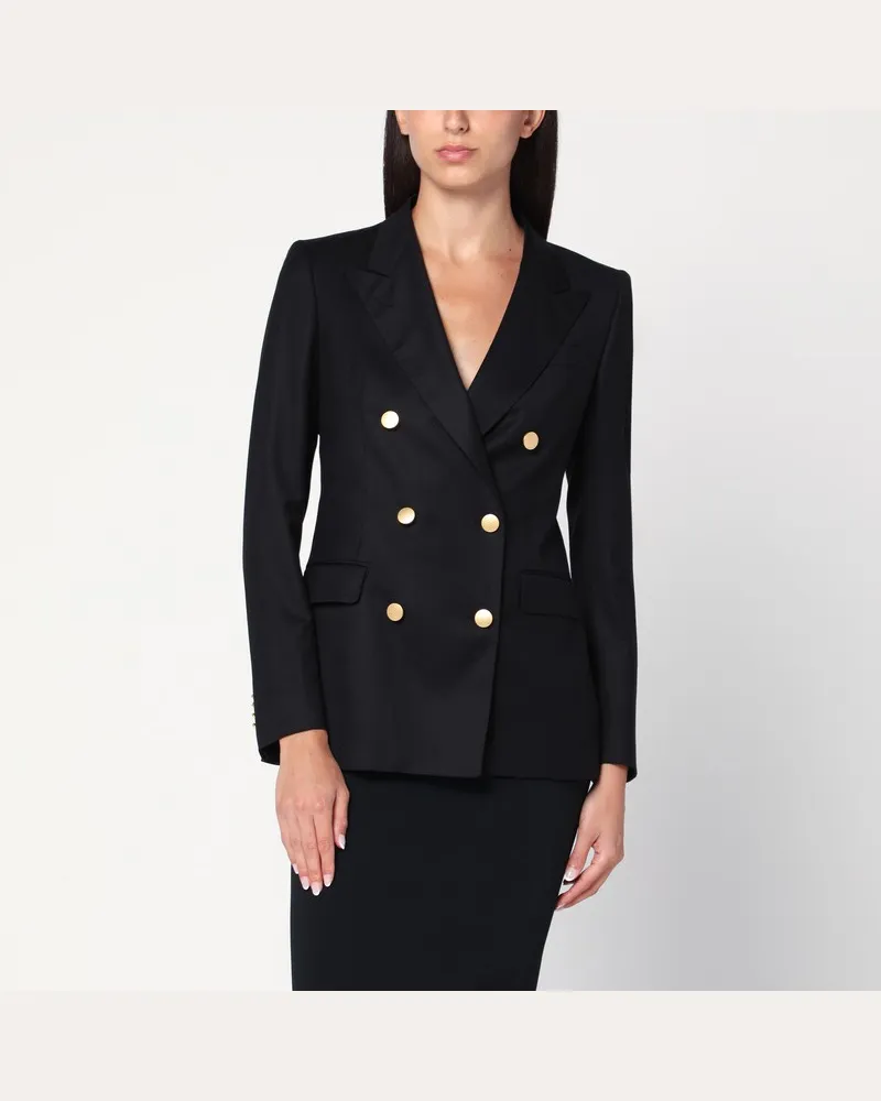 Tagliatore Schwarze doppelreihige Jacke aus Wolle und Seide Schwarz