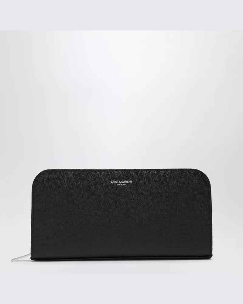 Saint Laurent Schwarze Leder-Reißverschluss-Geldbörse Schwarz