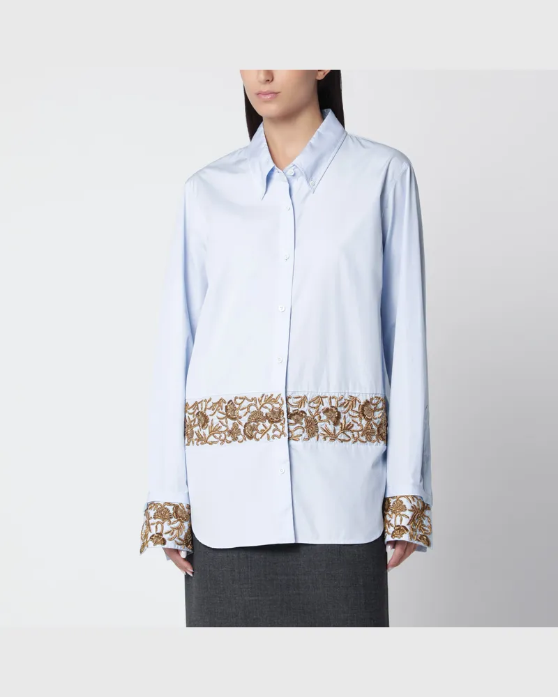 Dries van Noten Hellblaues Hemd aus Baumwollpopeline mit Stickerei Light