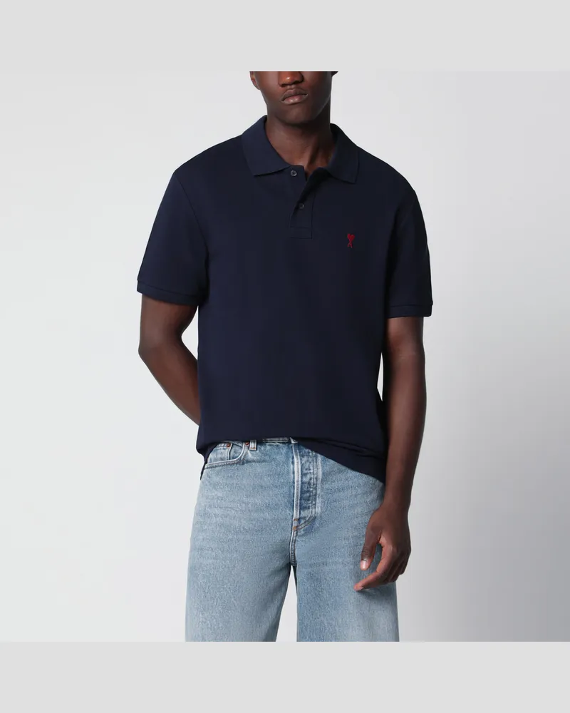 AMI Paris Dunkelblaues Ami de Coeur Poloshirt Blue