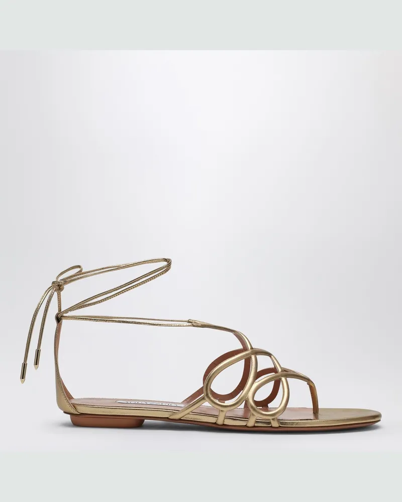 Aquazzura Niedrige goldene Ledersandale Metal