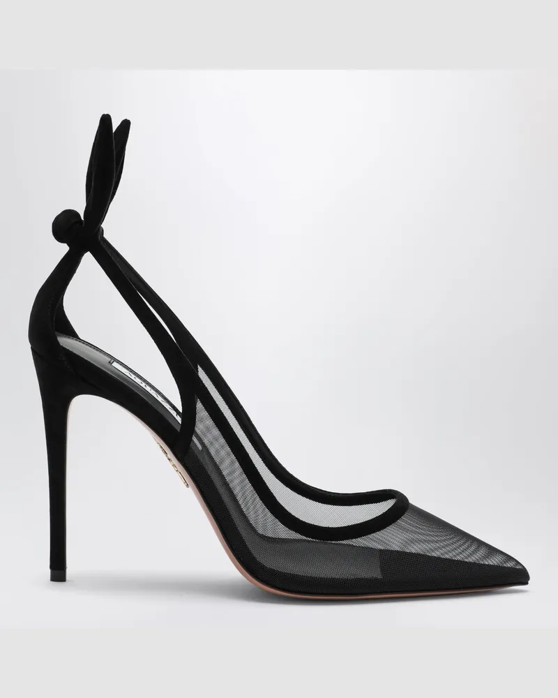 Aquazzura Schwarze Bow Tie Pumps aus Mesh und Veloursleder Black