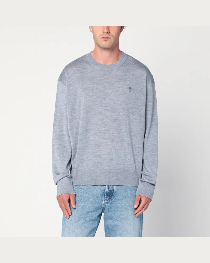 AMI Paris Grau Ami De Coeur Pullover aus Wolle und Seide Grau