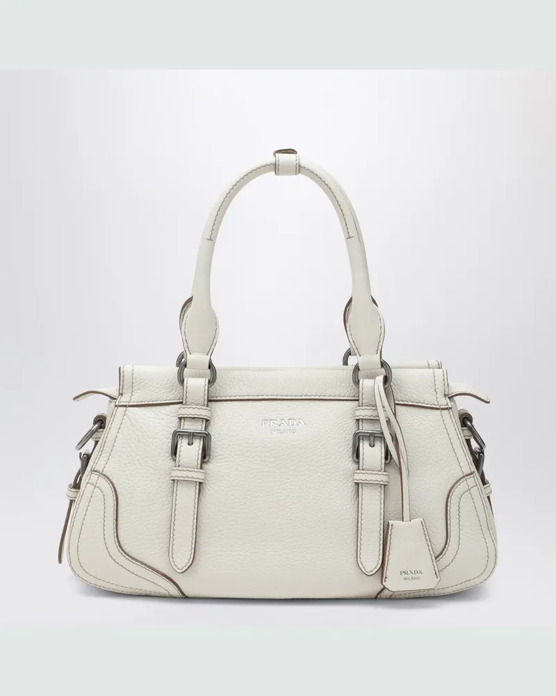 Prada Große Shopping-Bag aus talkfarbenem Leder White