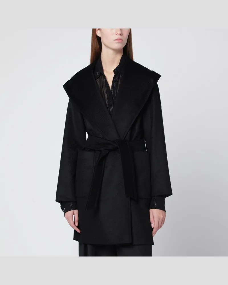 Max Mara Schwarzer Wickelmantel aus Kamelhaar Schwarz