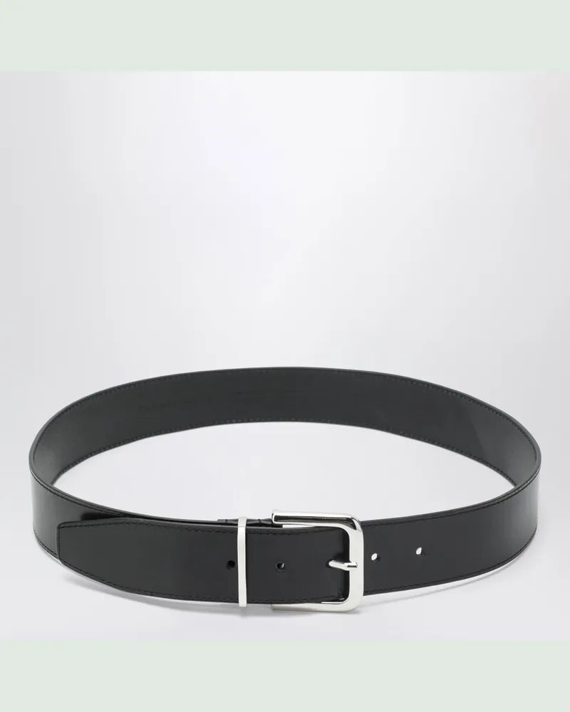 FRANKIE Shop Sarno Gürtel aus glattem schwarzem Leder mit silberfarbener Schnalle Black