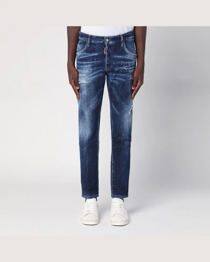 Dsquared2 Marineblaue verwaschene Denim-Jeans mit Verschleiß Blau