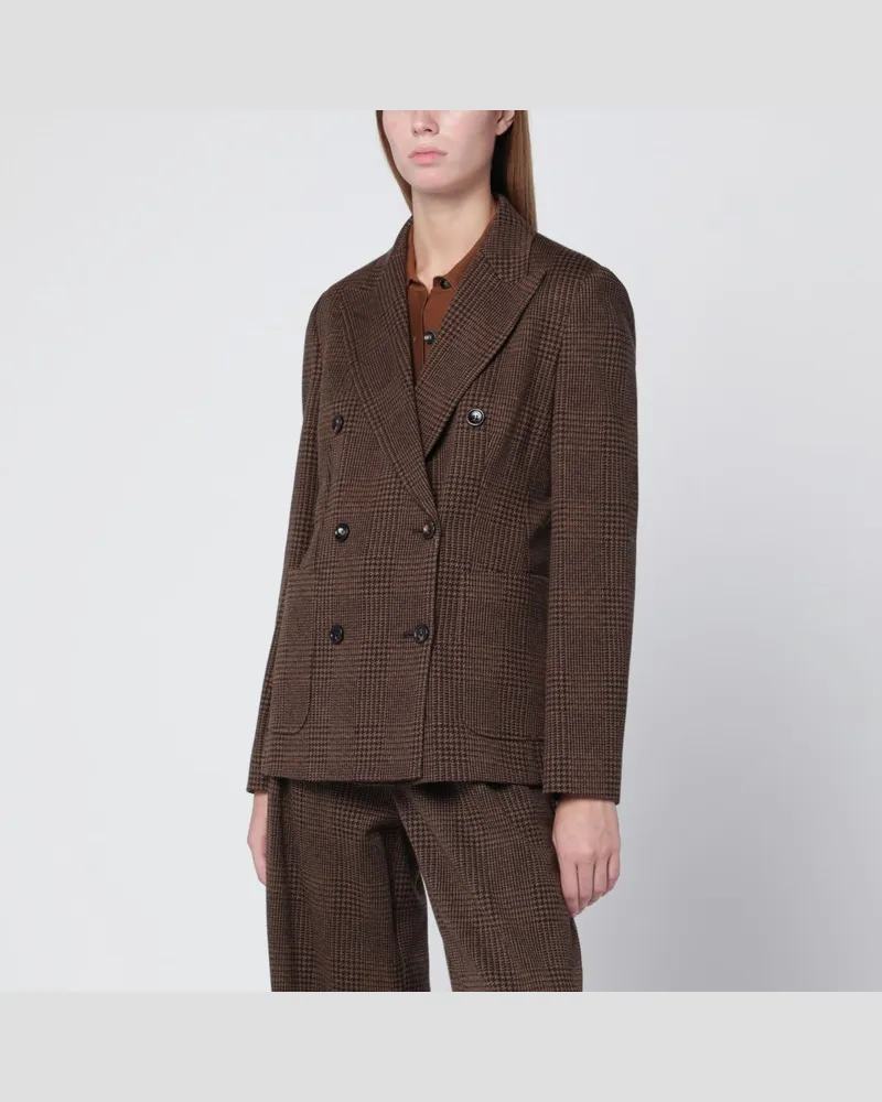 Max Mara Braune Prince-of-Wales-Doppelreiher-Jacke Weiß