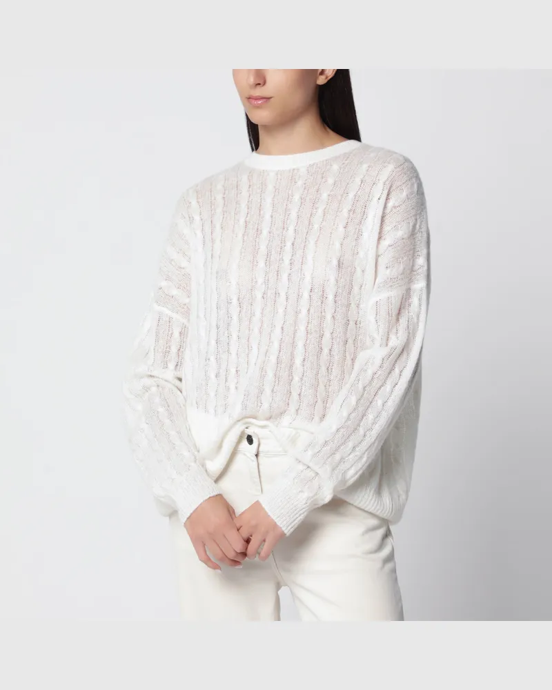 Lisa Yang Amabel Zopfmusterpullover aus Kaschmir und Seide in Creme White