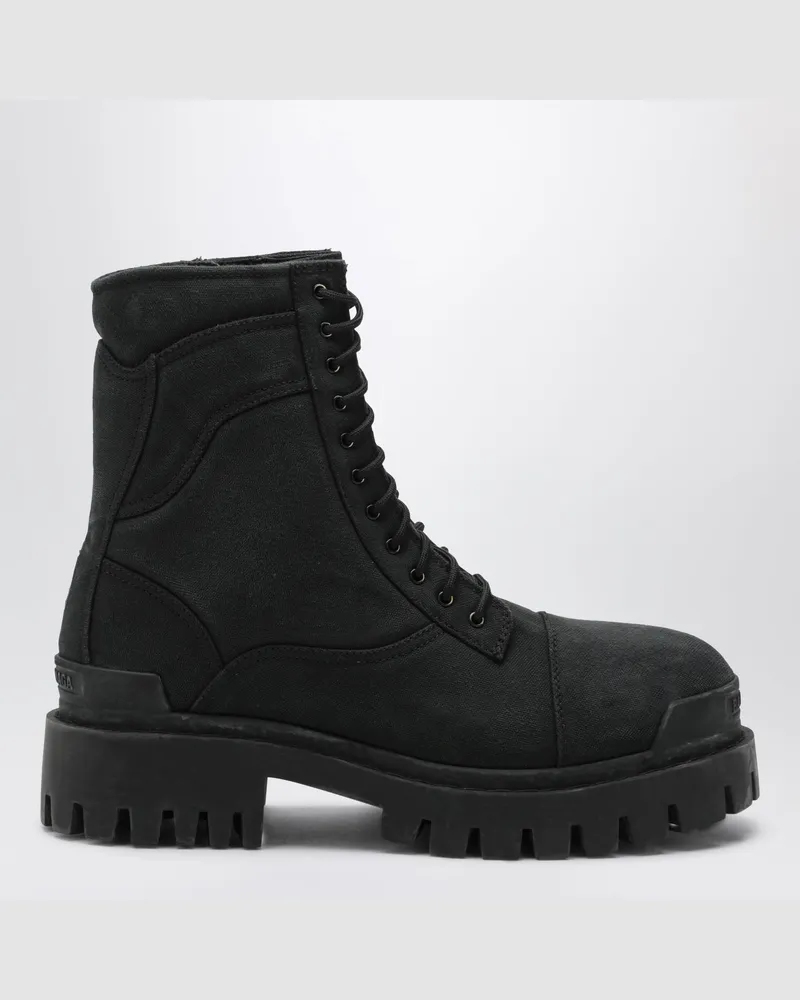 Balenciaga Schwarze Combat Strike Stiefel aus Baumwoll-Canvas Black