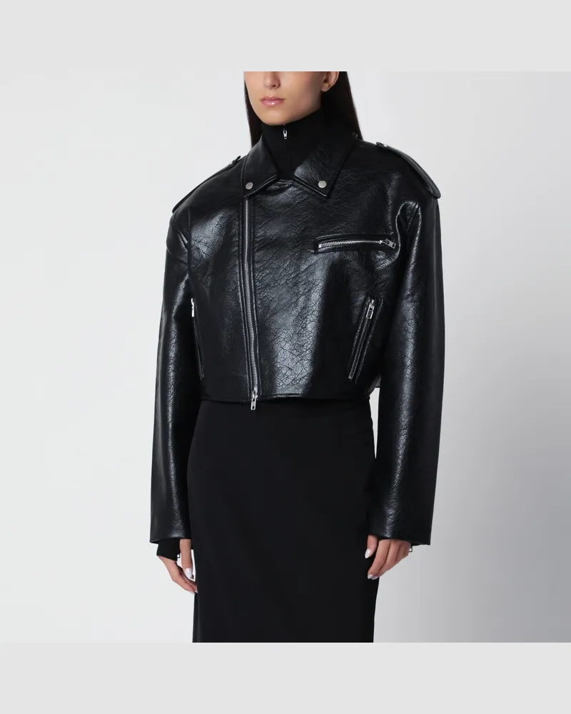 FRANKIE Shop Schwarze verkürzte Bikerjacke aus Kunstleder Black