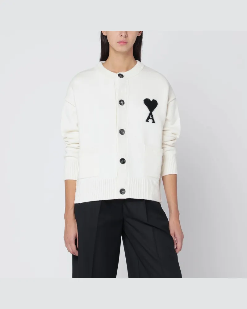 AMI Paris Weißer Wollcardigan Ami De Coeur Weiß