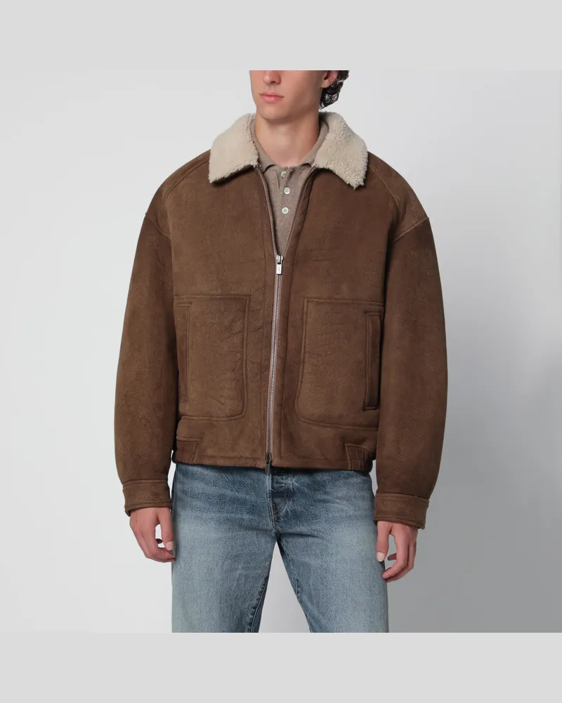 Salvatore Santoro Braune Lammfelljacke in Kaffeeoptik mit Reißverschluss Brown