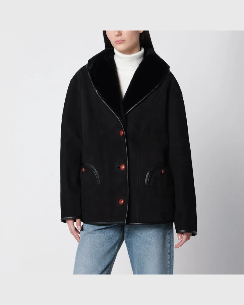 Blazé Milano Schwarze Smiley Jacke aus Shearling Black