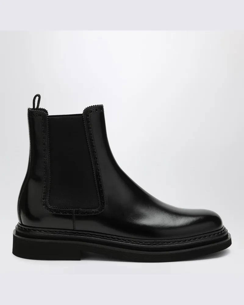 Dolce & Gabbana Schwarze Lederstiefelette Schwarz