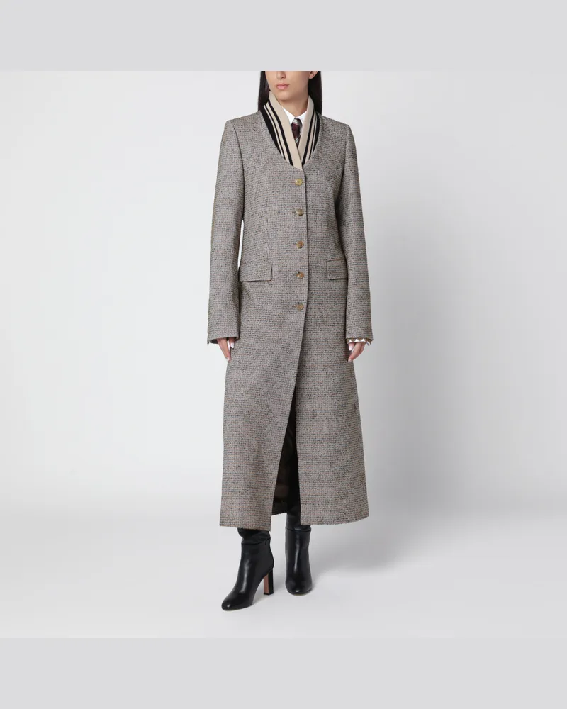 Dries van Noten Einreihiger Mantel mit Mikromuster Brown