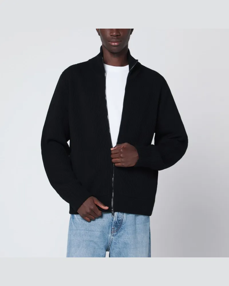 Roberto Collina Schwarzer Woll-Cardigan mit Reißverschluss Schwarz