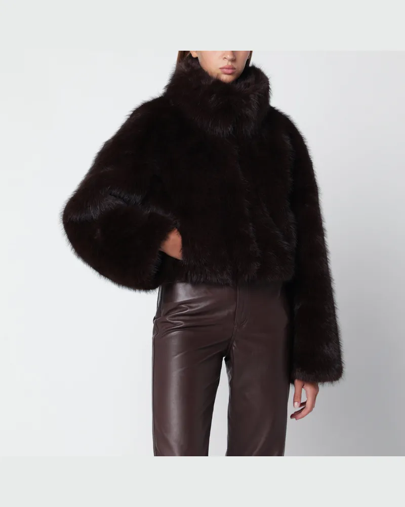 ROTATE Birger Christensen Kurze, taupefarbene Kunstpelzjacke Brown