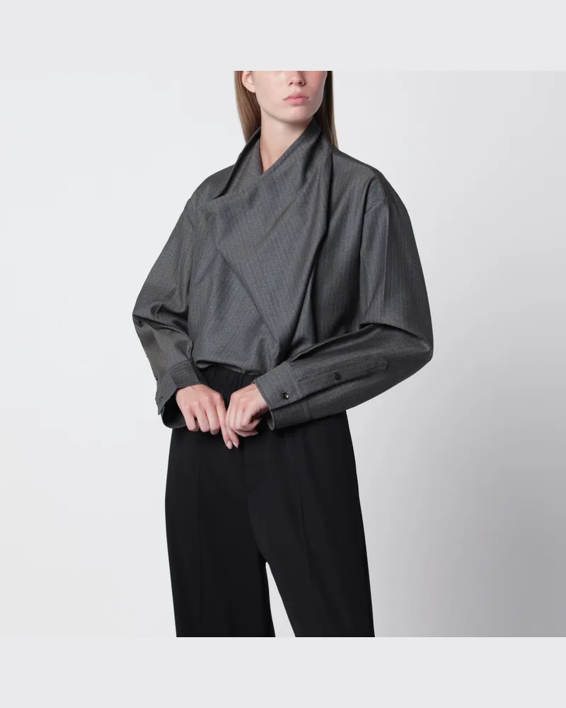 Bottega Veneta Bluse aus leichtem Wolltuch in Grau Mélange Grey