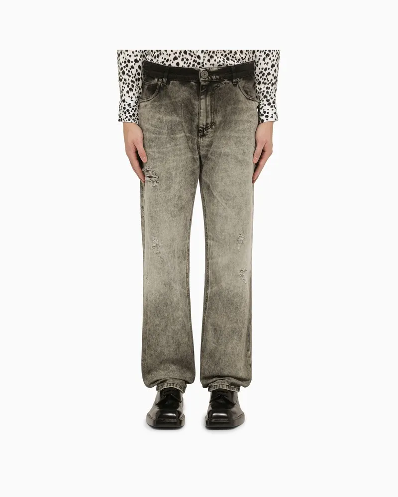 Balmain Hellgraue ausgewaschene Jeans aus Denim Grau
