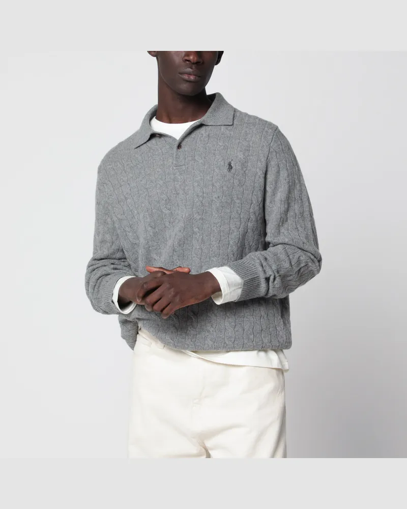 Ralph Lauren Grauer Zopfstrickpullover aus Wolle und Kaschmir Grey