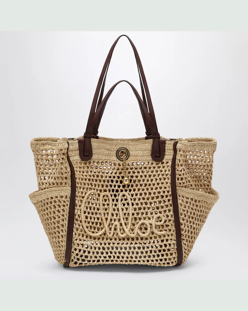 Chloé Iconic Tasche aus Raffia und Leder in Sand/Braun Beige