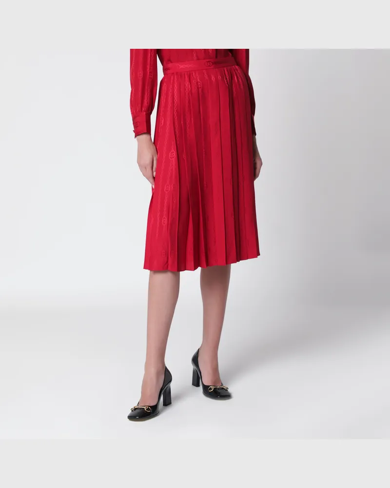 Gucci Plissierter Midi-Rock aus Jacquardseide in Fire Red
