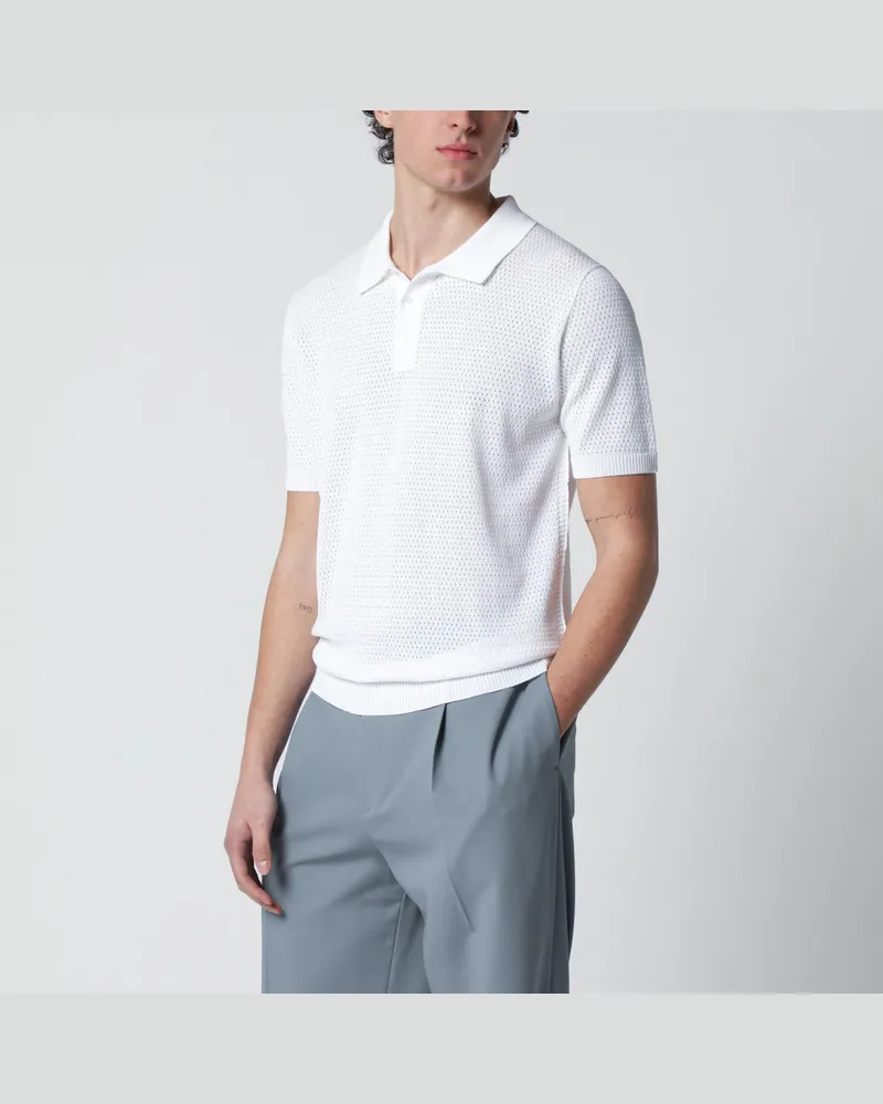 Roberto Collina Weißes Baumwollpolo mit Lochmuster White