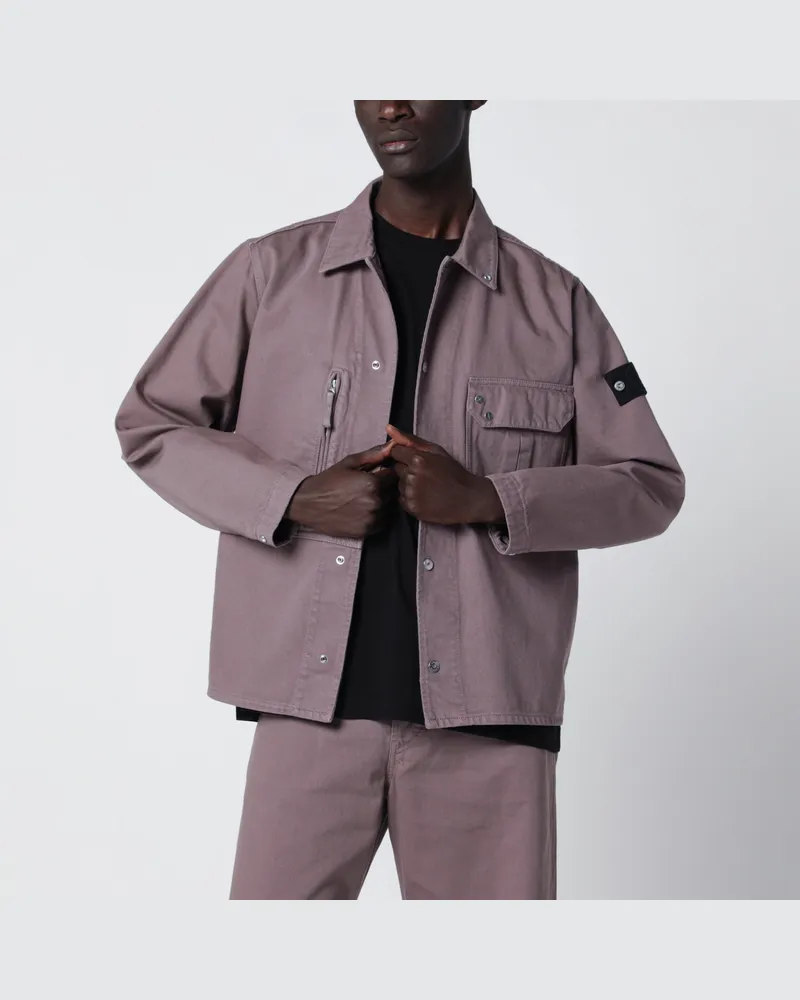 Stone Island Lila/graue Hemdjacke aus Baumwolle Purple