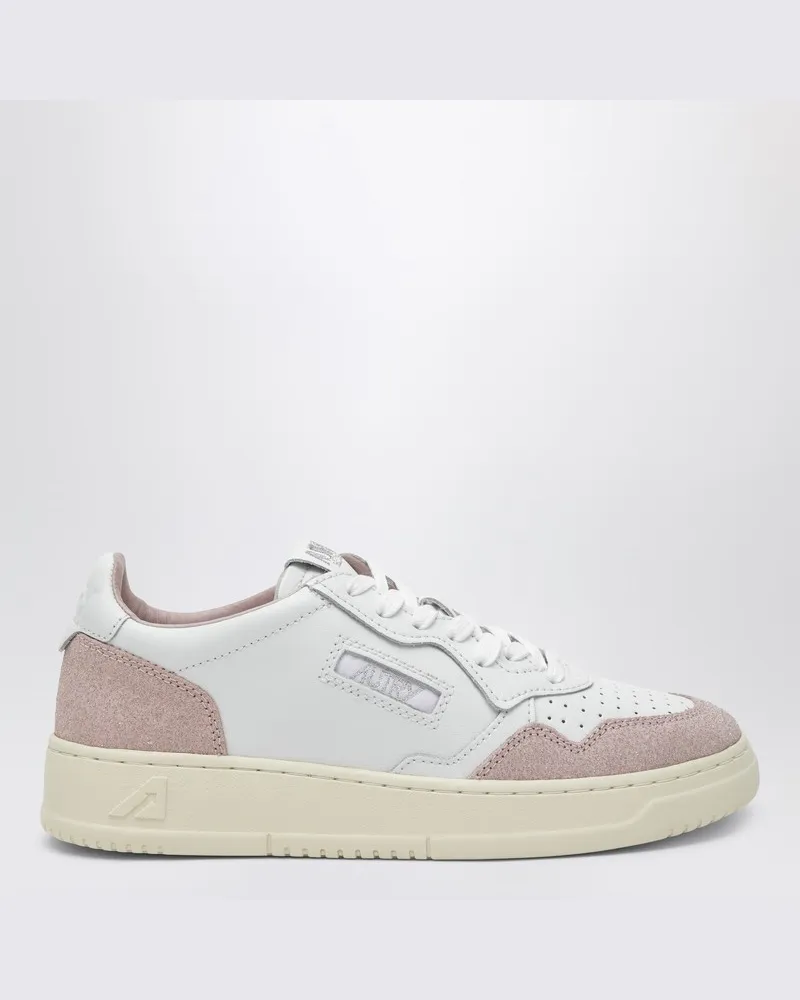 AUTRY Medalist Low Sneaker aus weißem Leder und rosa Veloursleder Weiß