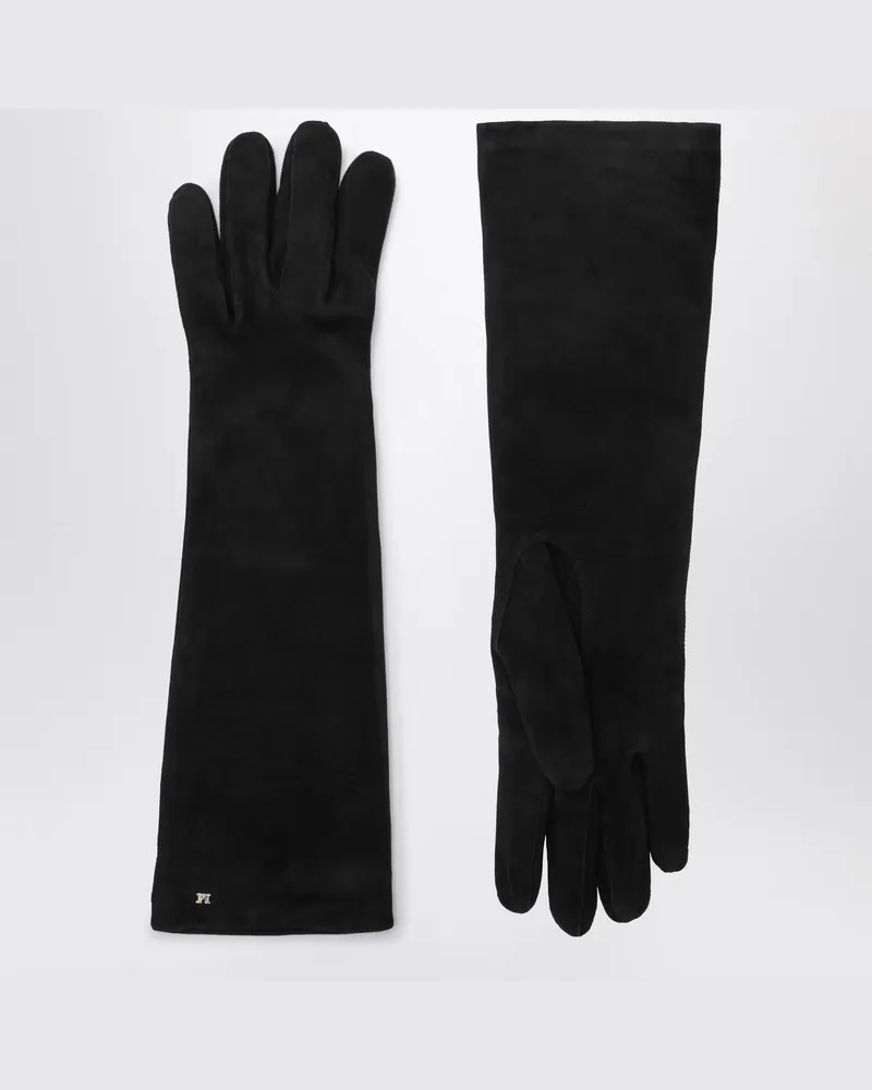 Max Mara Lange schwarze Wildleder-Nappahandschuhe Schwarz