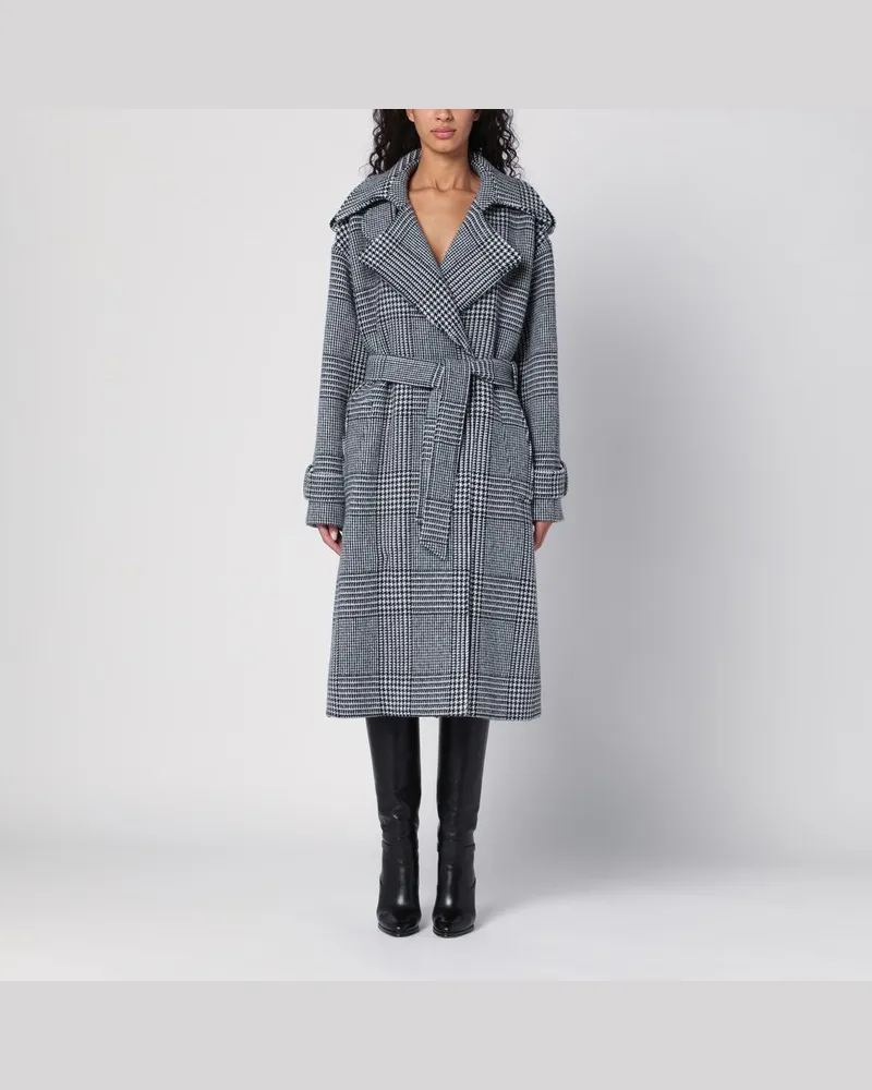 Dolce & Gabbana Karierter Mantel aus Wolle mit Hahnentrittmuster Grau