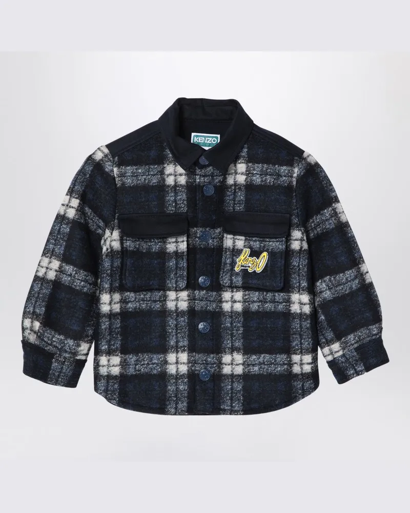 Kenzo Marineblau kariertes Hemd aus Wollmischung Blau