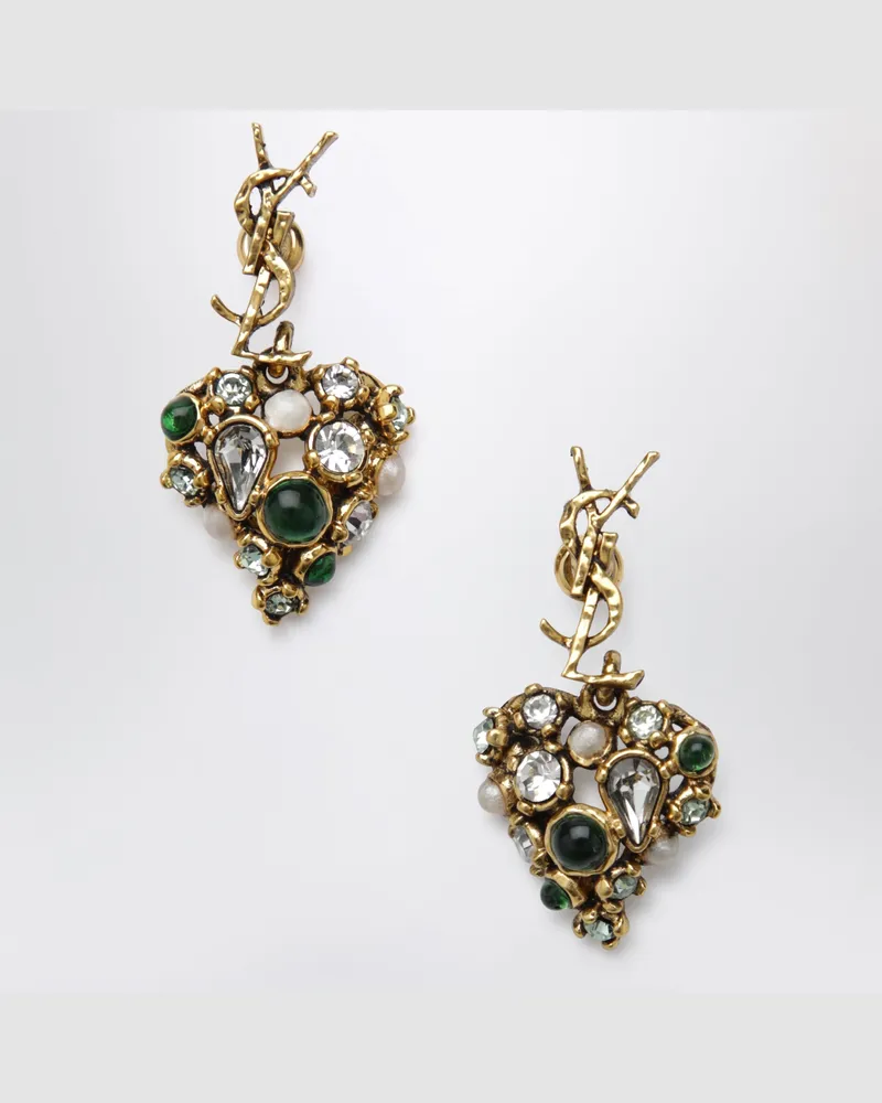 Saint Laurent Cassandre Herzohrringe mit Kristallen in Gold Metal
